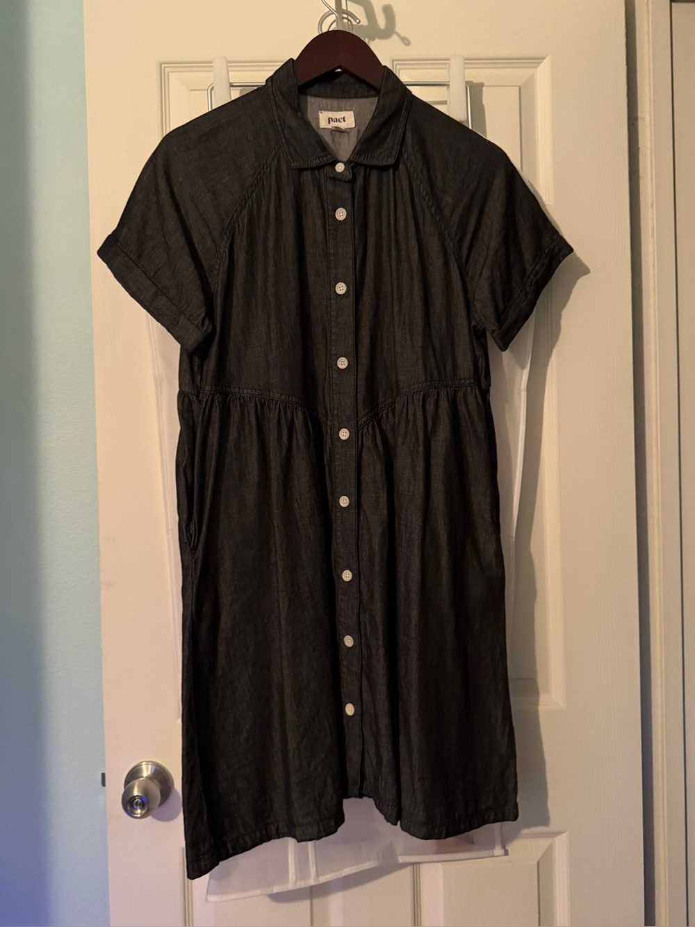 Pact Black Chambray Denim Chambray Shirt Dress 
Size: Medium - Picture 2 of 3